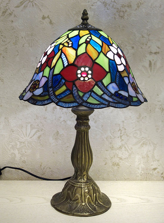 Настольная лампа тиффани алый цветок  T 12056