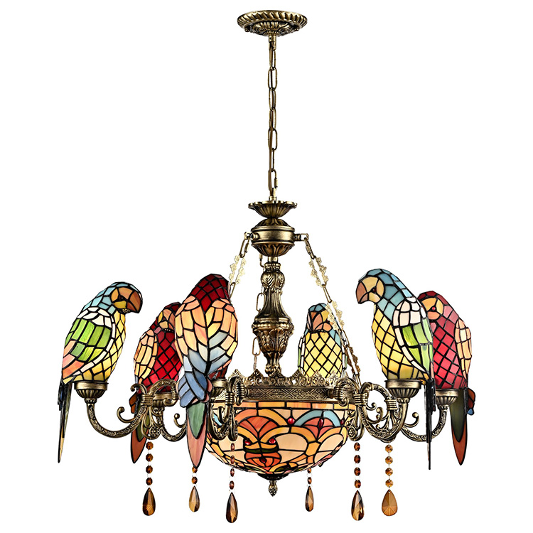 Люстра тиффани с попугаями RCN 89-4*9